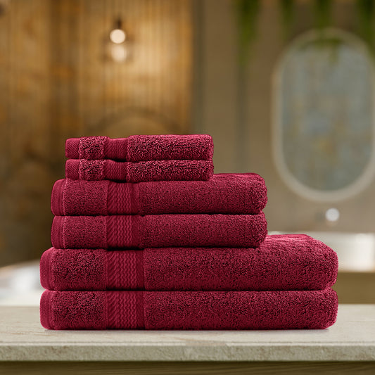 Cotton Home Ultimate Towel Collection - 6 Piece Bundle Burgundy