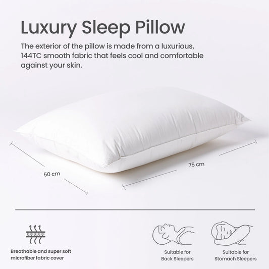 Exquisite Sleep Pillow Standard Size 50x75cm with Self Cord for Ultimate Support Ergonomically designed for Side Sleepers 1000g