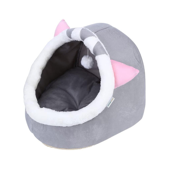 Cat Cave Bed with Detachable Mat Semi-Enclosed Cozy Indoor Pet Bed for Cats & Small Dogs