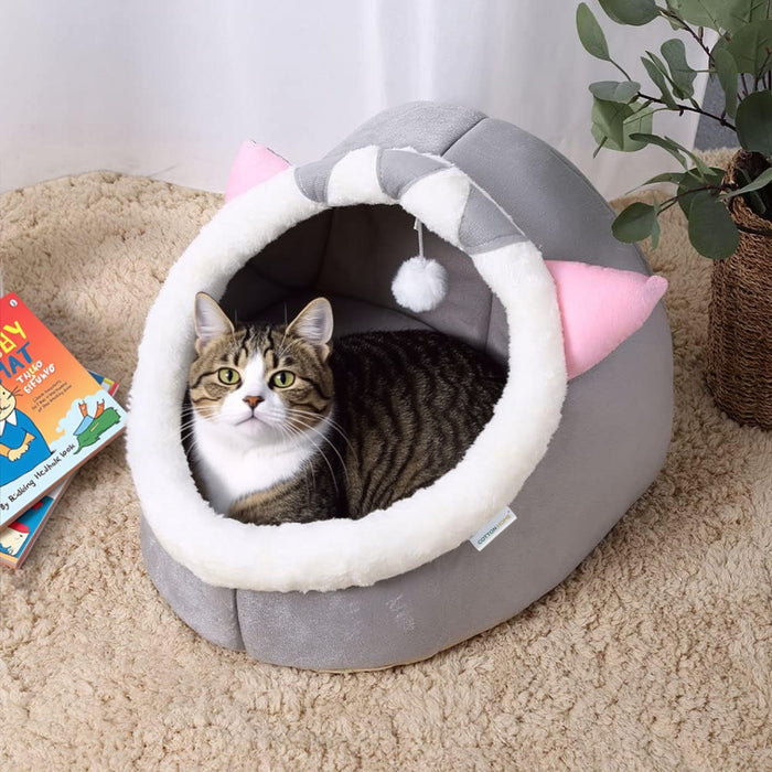 Cat Cave Bed with Detachable Mat Semi-Enclosed Cozy Indoor Pet Bed for Cats & Small Dogs