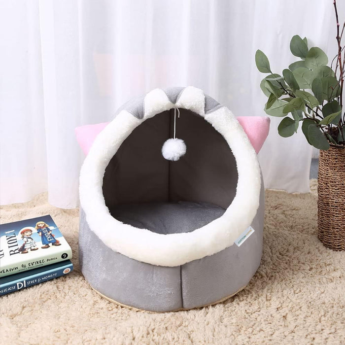 Cat Cave Bed with Detachable Mat Semi-Enclosed Cozy Indoor Pet Bed for Cats & Small Dogs