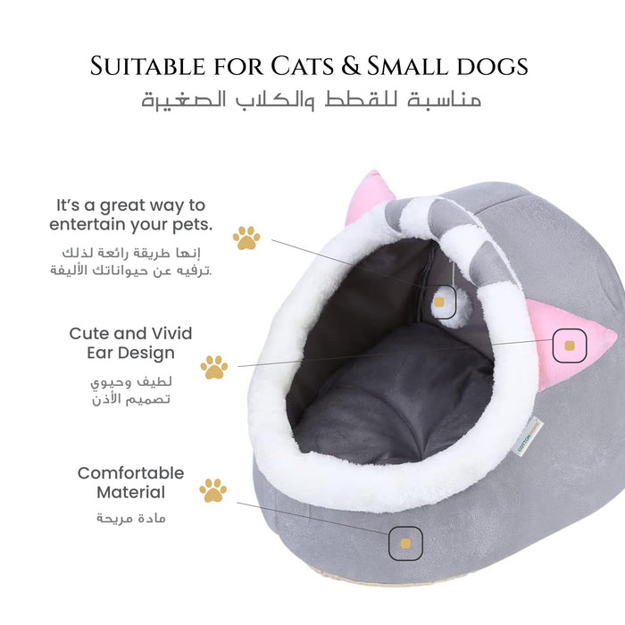 Cat Cave Bed with Detachable Mat Semi-Enclosed Cozy Indoor Pet Bed for Cats & Small Dogs