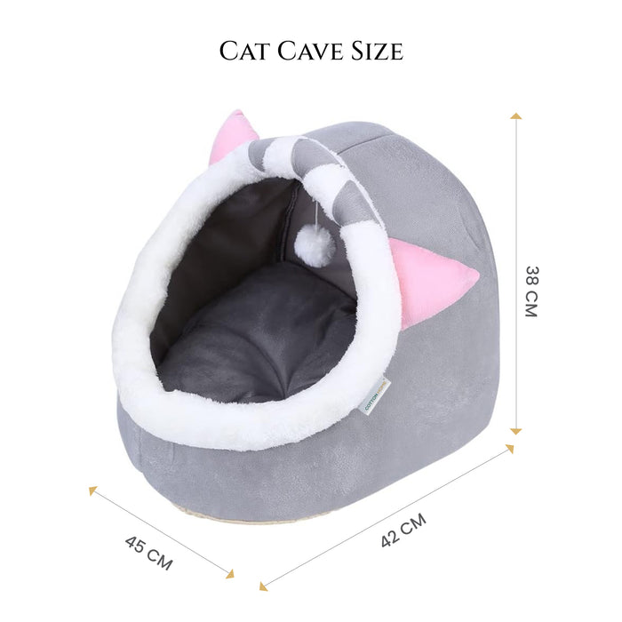 Cat Cave Bed with Detachable Mat Semi-Enclosed Cozy Indoor Pet Bed for Cats & Small Dogs