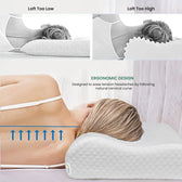 Cervical Support Memory Foam Pillow for Neck and Shoulder Pain Relief, Washable Cover 60x35x9-11 CM