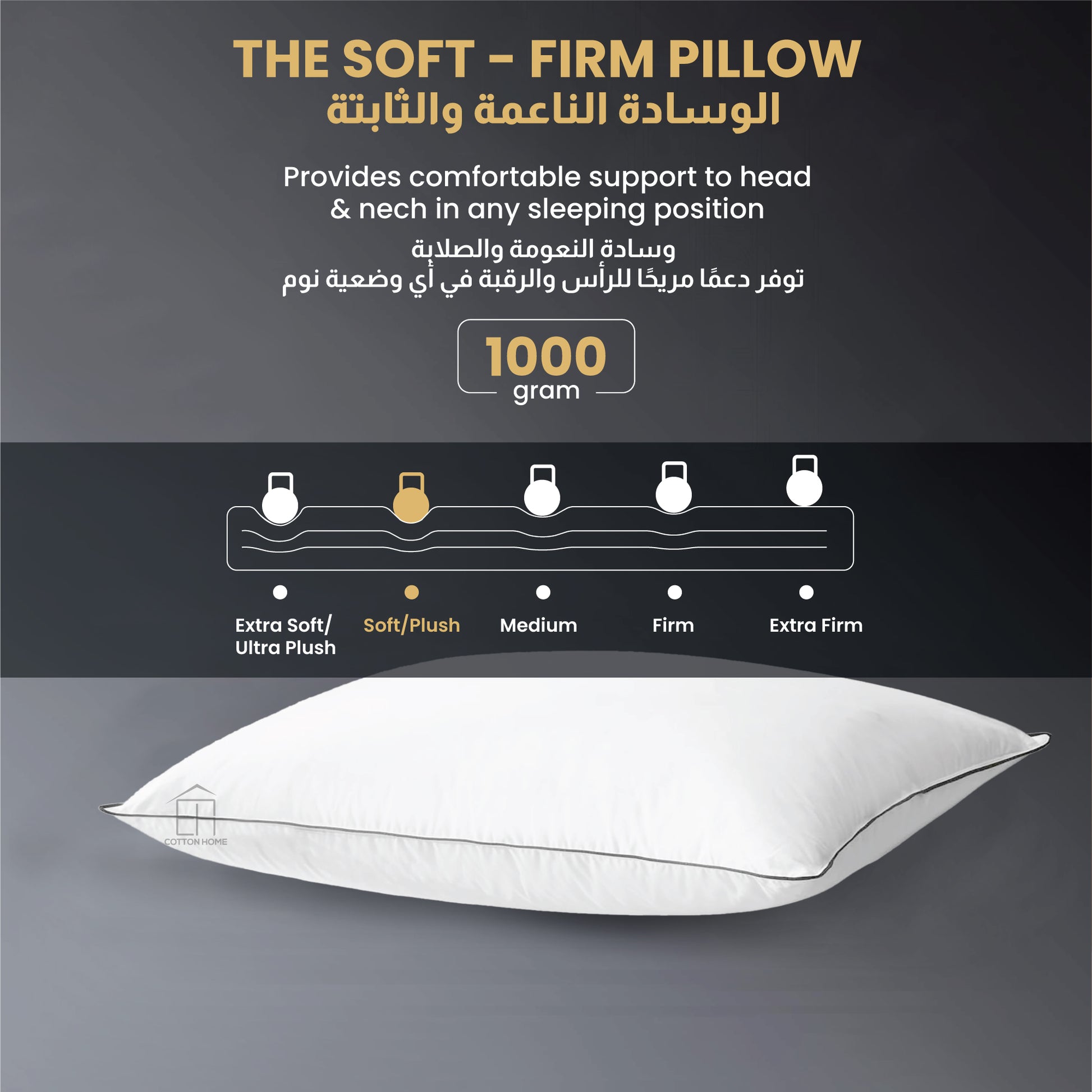 Elite Medium Size Ultra Soft  Pillow with Gray Cord for Ultimate Support Ergonomically designed suitable for Back Sleeper and Side Sleeper 50x70CM 1000grams