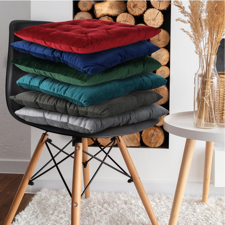 Velvet Slip Free Tufted  Chair Cushion Dark Teal 40x40cm