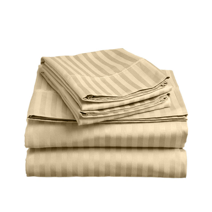 6 Piece Cotton Duvet Cover Set 220x240cm Queen - Cream Stripe