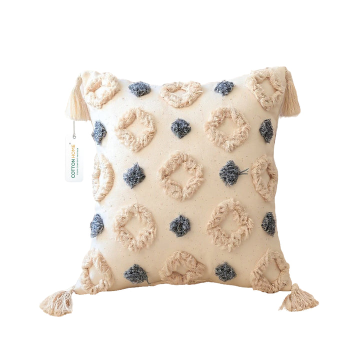 Boho Handcrafted Throw Pillow 45x45cm Geometric Embroidery Cushion with Rings Design