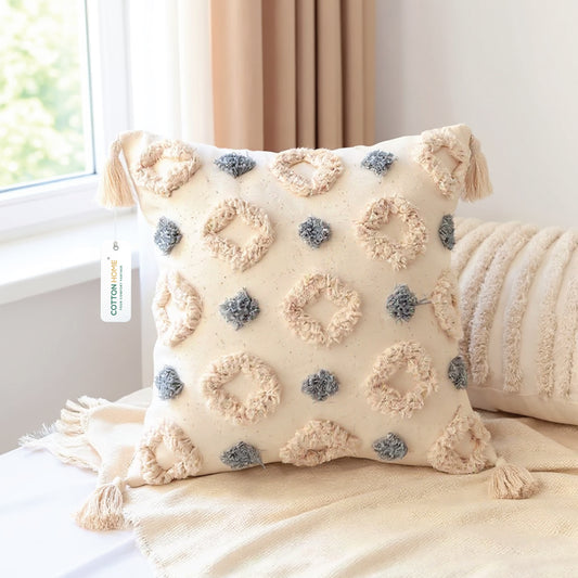 Boho Handcrafted Throw Pillow 45x45cm Geometric Embroidery Cushion with Rings Design