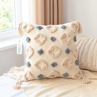 Boho Handcrafted Throw Pillow 45x45cm Geometric Embroidery Cushion with Rings Design
