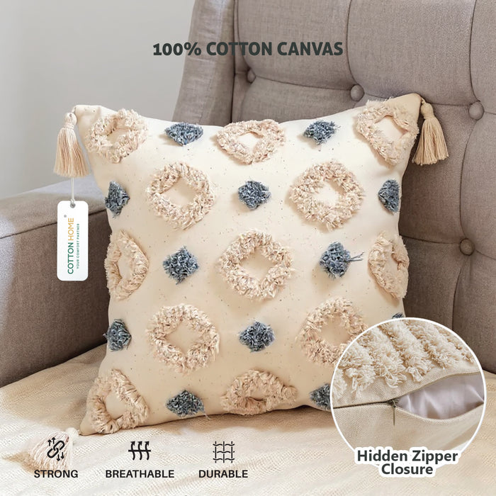 Boho Handcrafted Throw Pillow 45x45cm Geometric Embroidery Cushion with Rings Design