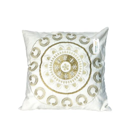 Embroidered Cushion - 100% Cotton Canvas, 45x45cm |  Ivory Floral Pattern | Cotton Home