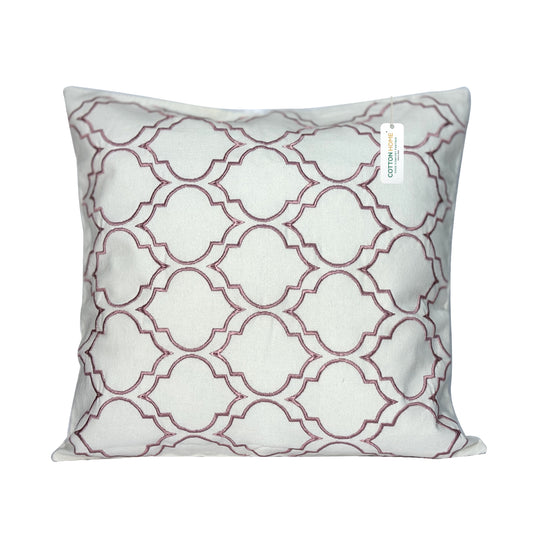 Embroidered Cushion - 100% Cotton Canvas, 45x45cm |  Pink Modern Quatrefoil Geometric | Cotton Home