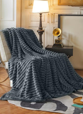 Plush Stripe Blanket Queen Size 220x240 Dark Grey - Cotton Home