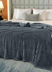 Plush Stripe Blanket Queen Size 220x240 Dark Grey - Cotton Home