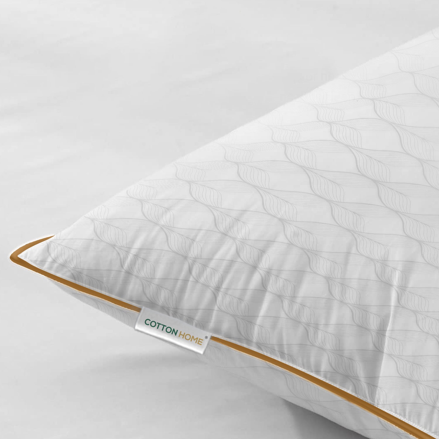 Royal Angler Dobby Premium King Pillow with Gold Cord Egyptian Cotton - White, 50x90cm - Wave