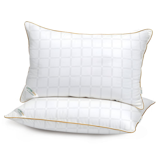 Royal Angler Dobby Premium King Pillow with Gold Cord - White, 50x90cm - Grid