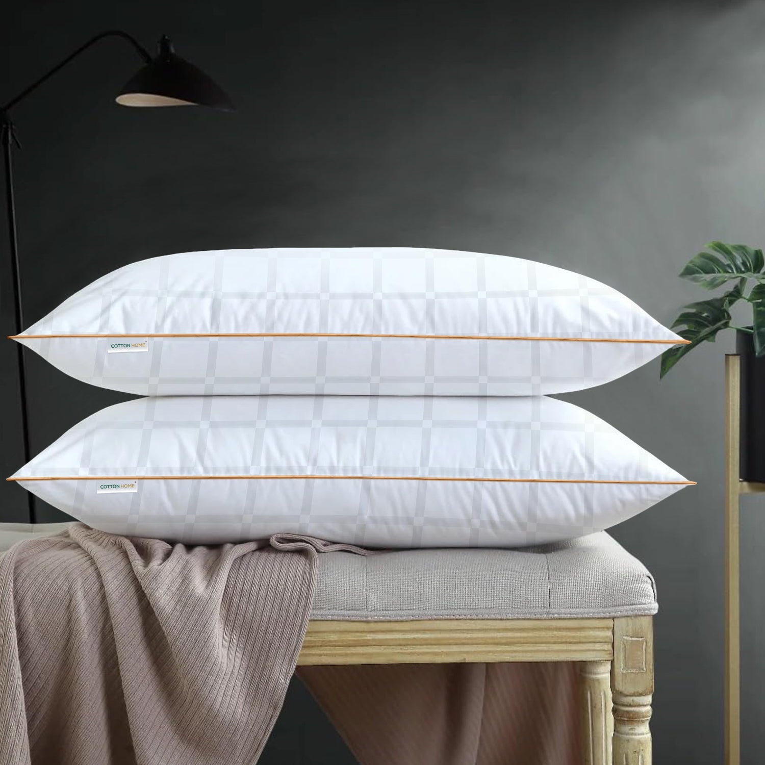 Royal Angler Premium Luxury Egyptian Cotton Pillow 50x90cm with Gold Piping - Grid
