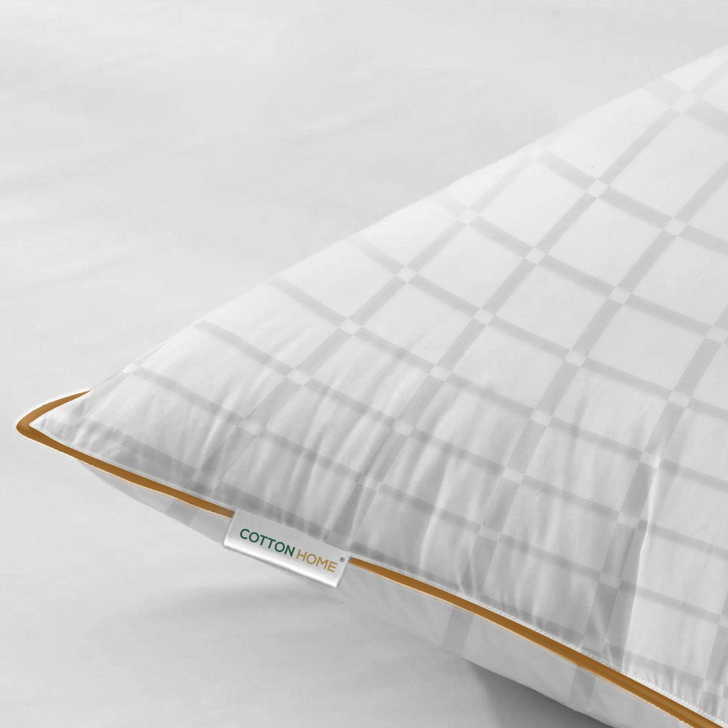 Royal Angler Dobby Premium King Pillow with Gold Cord Egyptian Cotton - White, 50x90cm - Grid