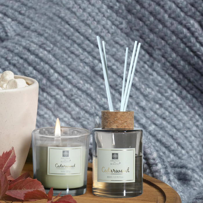Cotton Home Scented Candle And Diffuser Set For Bedroom Living Room Office Oil Reed Diffuser-Cedarwood