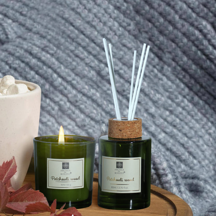 Cotton Home Scented Candle And Diffuser Set For Bedroom Living Room Office Oil Reed Diffuser-Patchouli Wood