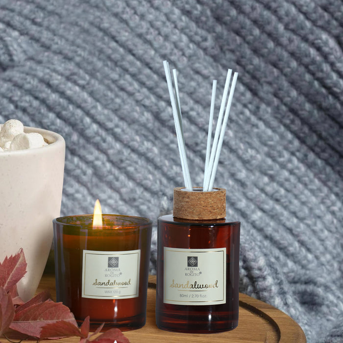 Cotton Home Scented Candle And Diffuser Set For Bedroom Living Room Office Oil Reed Diffuser-Sandal Wood