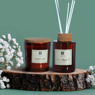 Cotton Home Scented Candle And Diffuser Set For Bedroom Living Room Office Oil Reed Diffuser-Sandal Wood