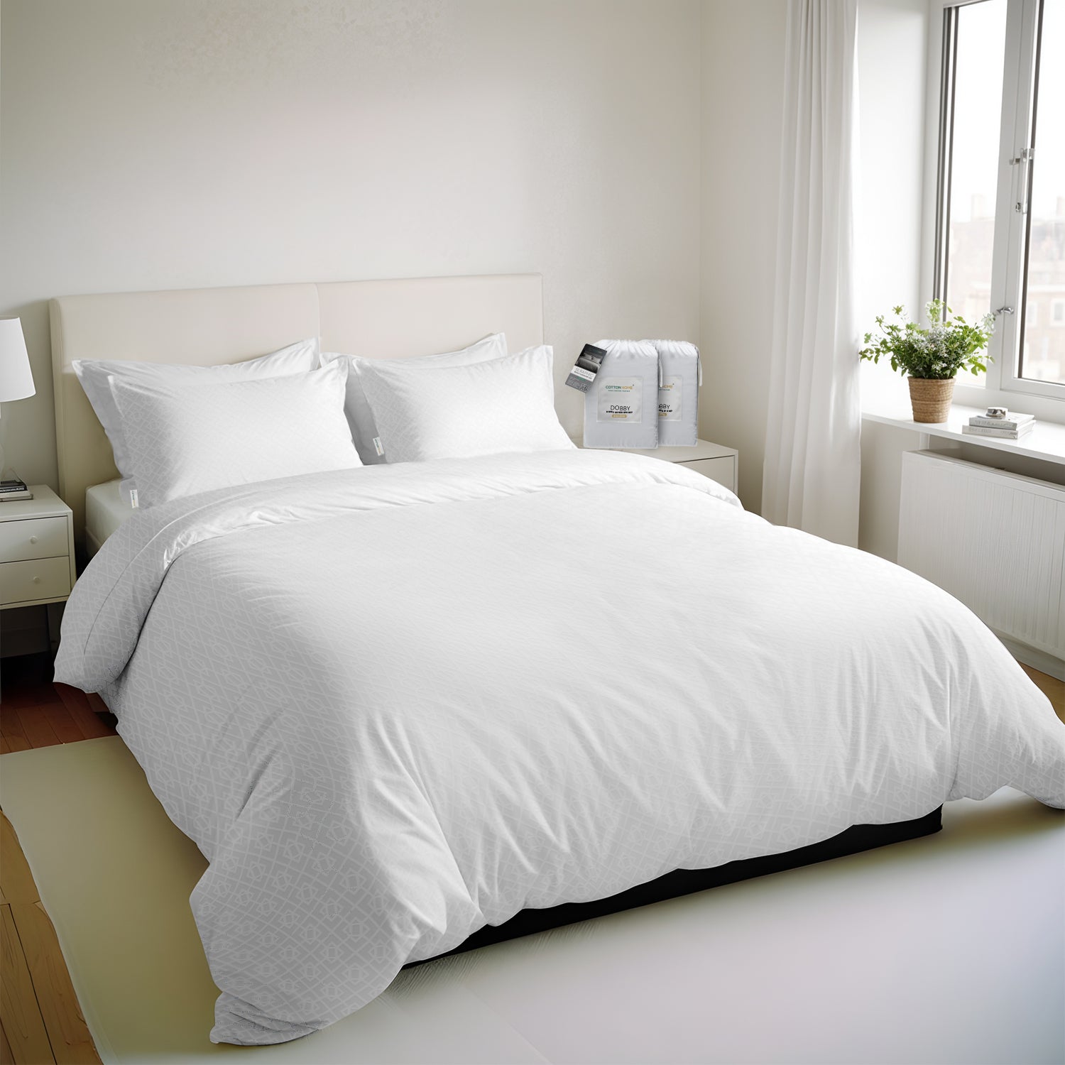 Egyptian Cotton 6 Piece Duvet Cover Set 220x240cm White Geometric