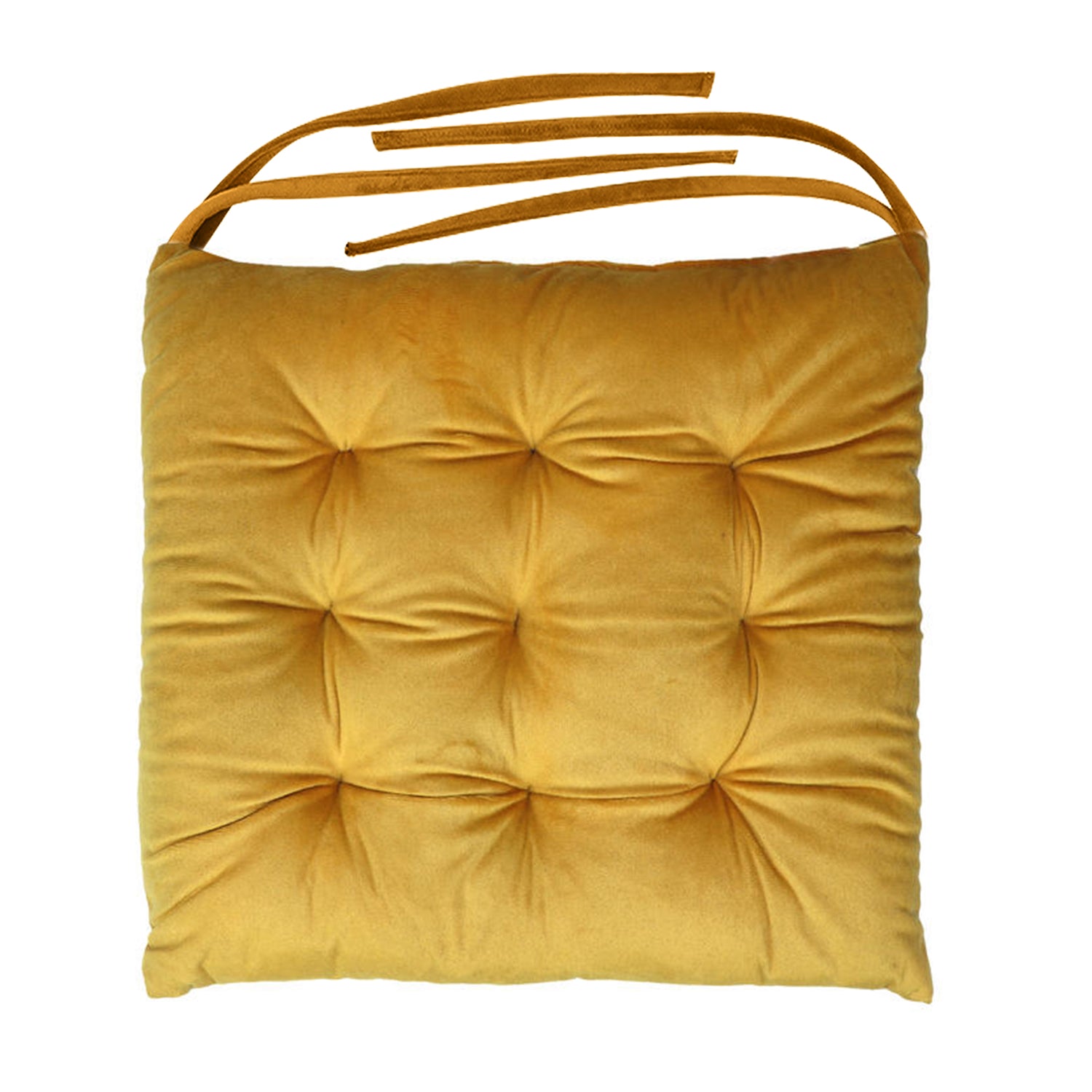 Velvet Slip Free Tufted  Chair Cushion Dark Mustard 40x40cm - Pack of 2