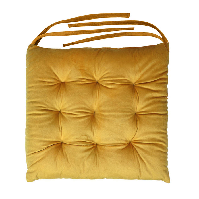 Velvet Slip Free Tufted  Chair Cushion Dark Mustard 40x40cm