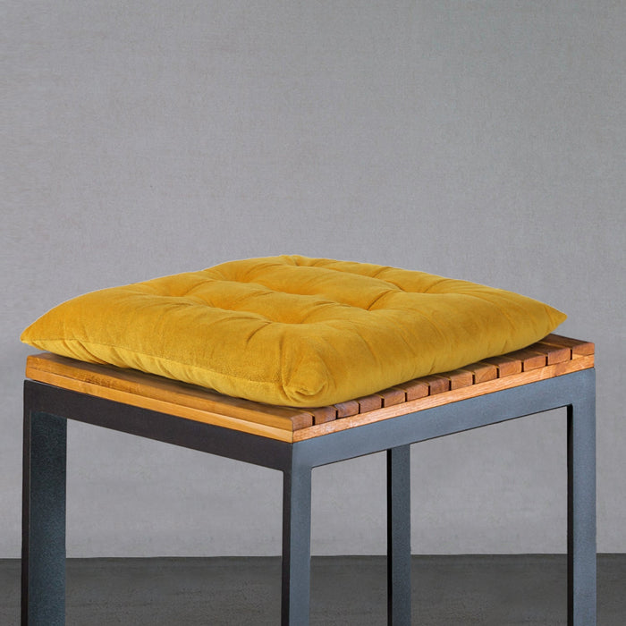Velvet Slip Free Tufted  Chair Cushion Dark Mustard 40x40cm - Pack of 2