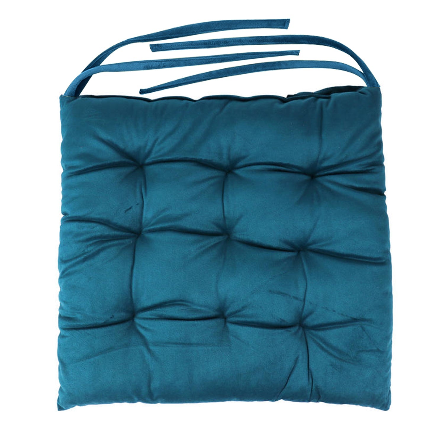 Velvet Slip Free Tufted  Chair Cushion Dark Teal 40x40cm - Pack of 4