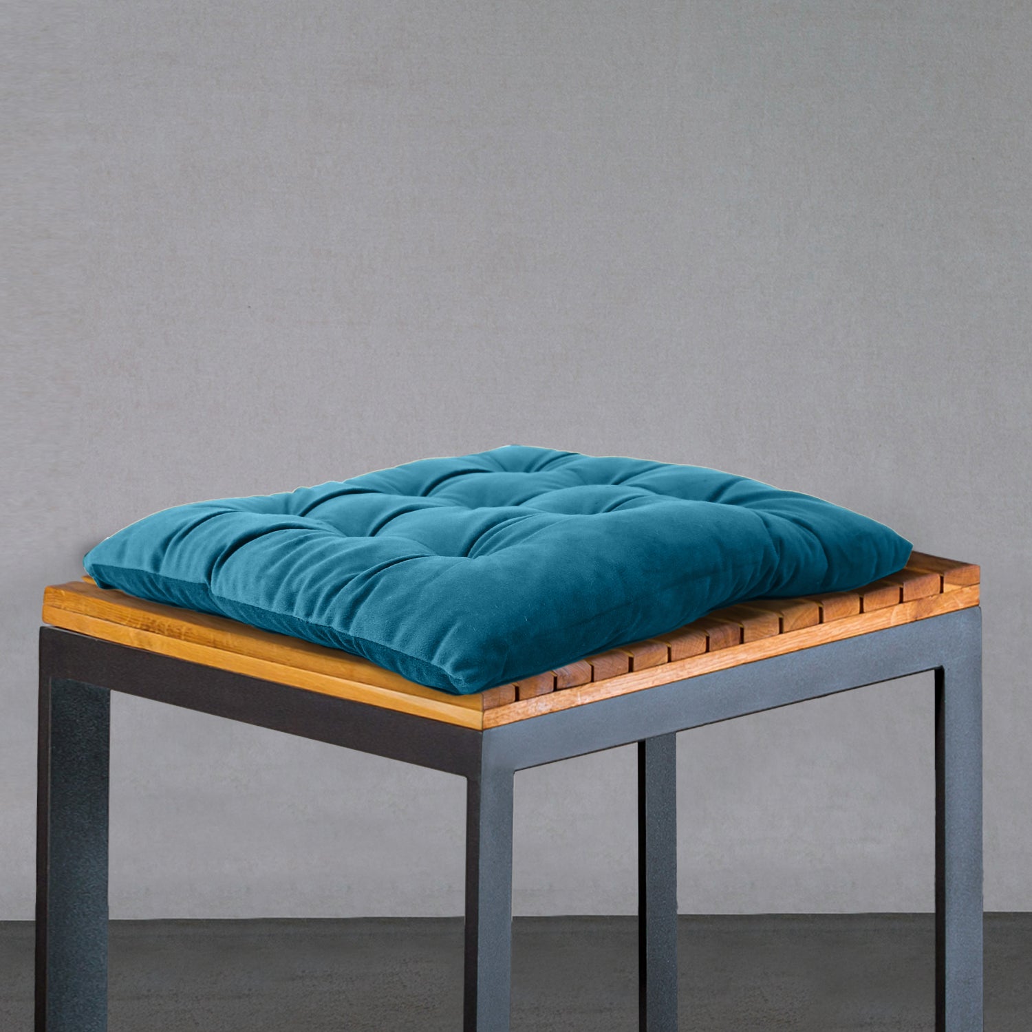 Velvet Slip Free Tufted  Chair Cushion Dark Teal 40x40cm