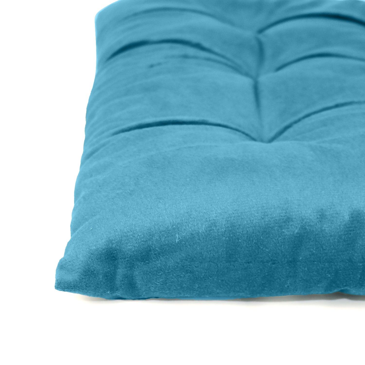 Velvet Slip Free Tufted  Chair Cushion Dark Teal 40x40cm - Pack of 2