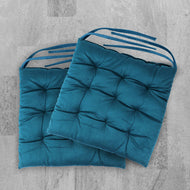 Velvet Slip Free Tufted  Chair Cushion Dark Teal 40x40cm - Pack of 2