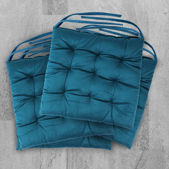 Velvet Slip Free Tufted  Chair Cushion Dark Teal 40x40cm - Pack of 4
