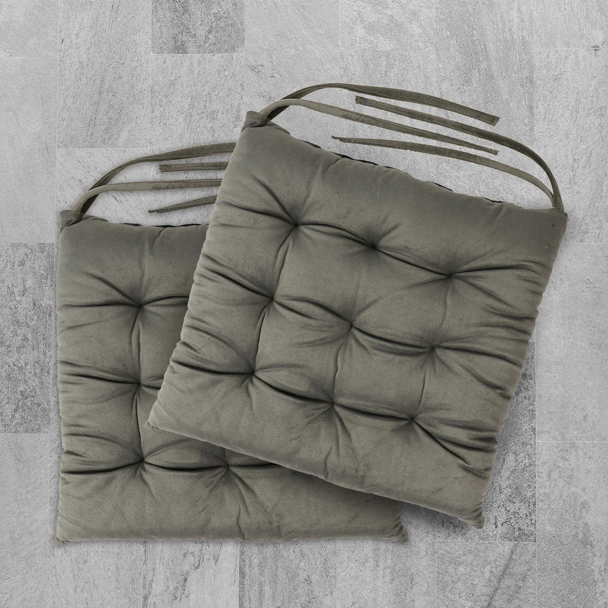 Buy Velvet Slip Free Tufted Chair Cushion Dark Grey 40x40cm Pack of 2