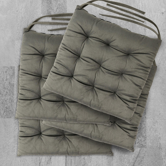 Velvet Slip Free Tufted  Chair Cushion Dark Grey 40x40cm - Pack of 4