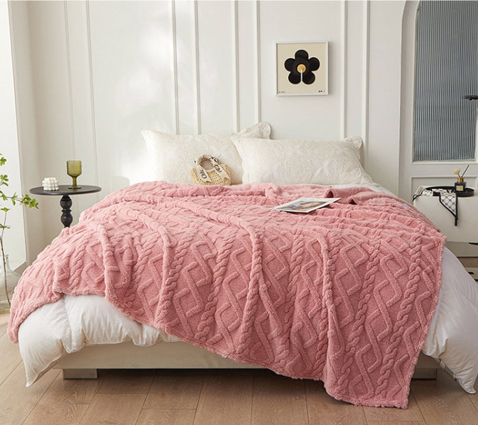 Premium Jacquard Blanket Double Size Pink