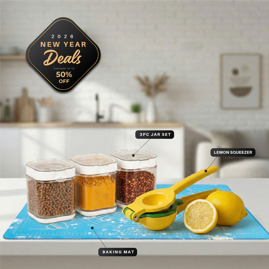 New Year Essentials Combo – Lemon Squeezer, Baking Mat & Storage Set Bundle 7
