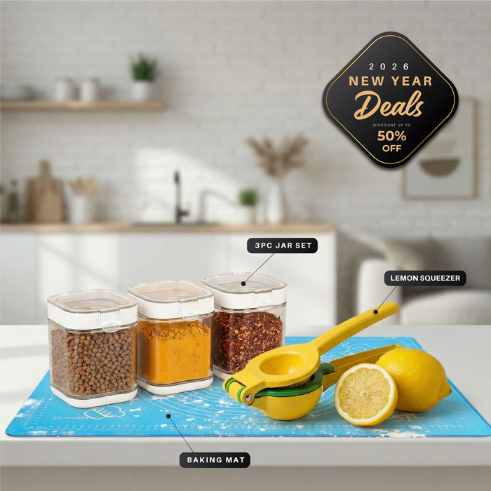 New Year Essentials Combo – Lemon Squeezer, Baking Mat & Storage Set Bundle 7