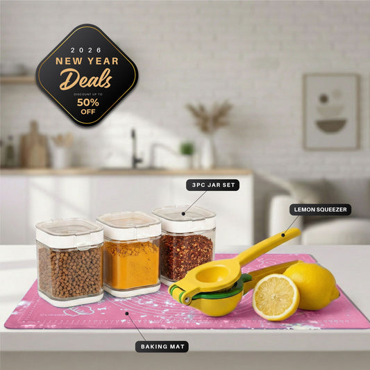 New Year Essentials Combo – Lemon Squeezer, Baking Mat & Storage Set Bundle 8