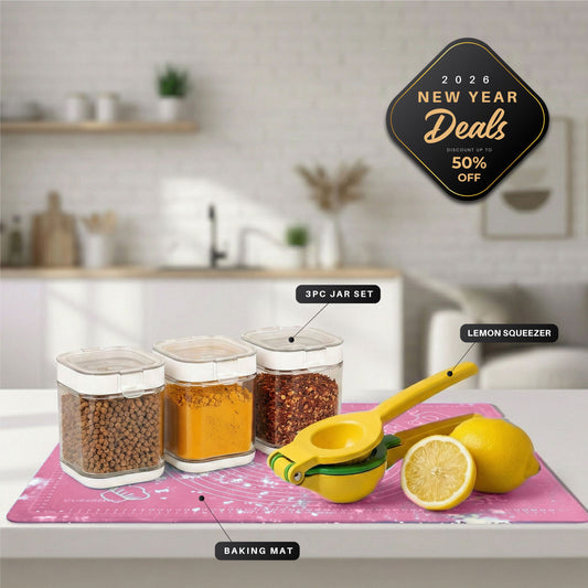 New Year Essentials Combo – Lemon Squeezer, Baking Mat & Storage Set Bundle 8