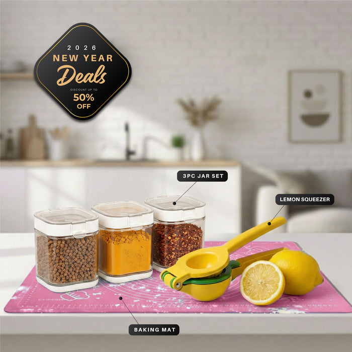 New Year Essentials Combo – Lemon Squeezer, Baking Mat & Storage Set Bundle 8