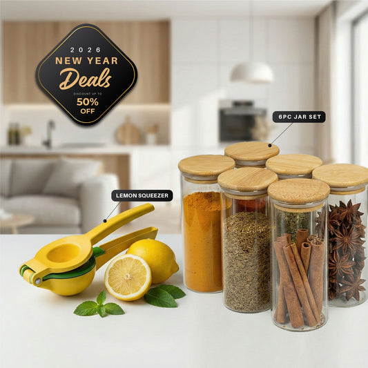 New Year Essentials Combo – Lemon Squeezer, Baking Mat & Glass Jars Set Bundle 9