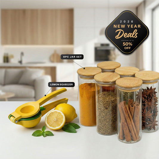 New Year Essentials Combo – Lemon Squeezer, Baking Mat & Glass Jars Set Bundle 9