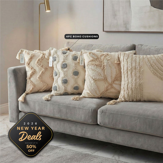 New Year Essentials Combo – 4PC Boho Cushion Covers & Cushion Bundle 30