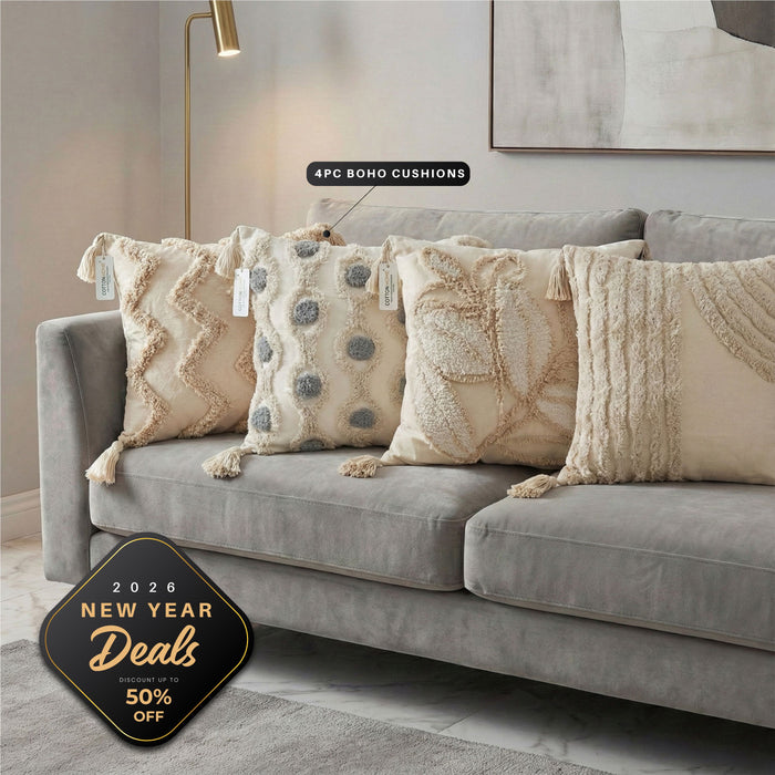 New Year Essentials Combo – 4PC Boho Cushion Covers & Cushion Bundle 30