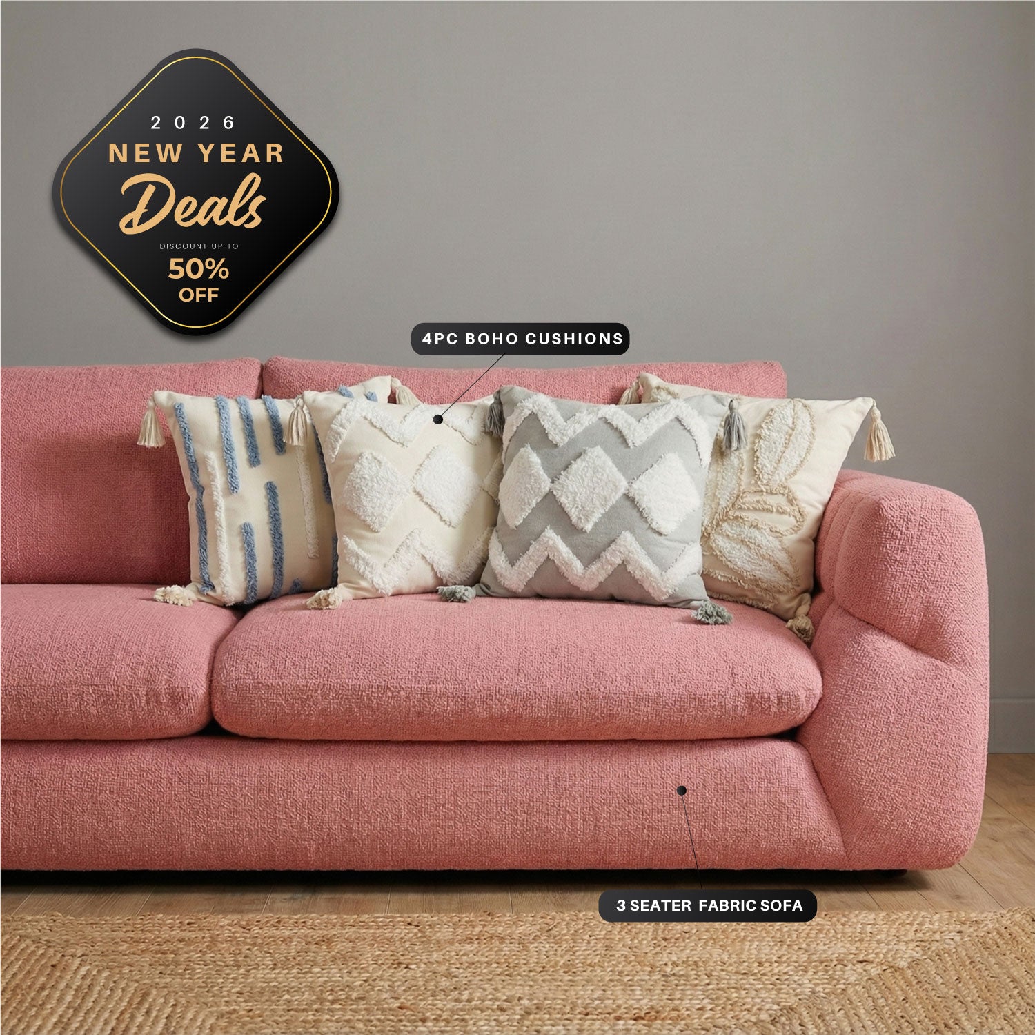 New Year Essentials Combo – Italian Pearl Design 3-Seater Sofa