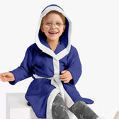 Premium Unisex Blue Bathrobe for Kids Ages 4-14 years with Hood and Tie Up Belt High quality Absorbent